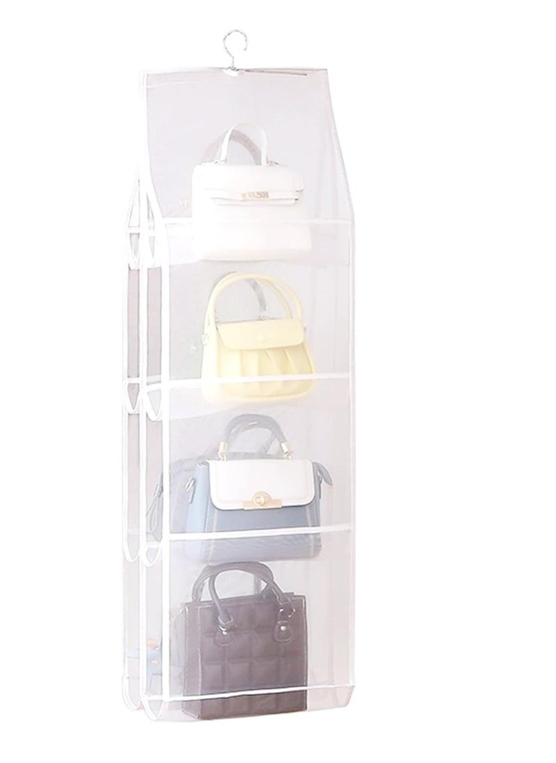 Generic 1pc Hanging Closet Organizer Purse Organizer Nylon Mesh Yarn Handbag Organizer Storage for Closet 8 Pockets Bag Organizers and Storage Space Saving Washable Durable(White)  - Image 2