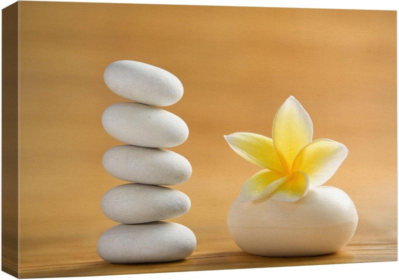 wall26 Canvas Prints Wall Art - Zen Stones with Blooming White Plumeria | Modern Wall Decor/Home Decoration Stretched Gallery Canvas Wrap Giclee Print. Ready to Hang - 16" x 24" - Image 1