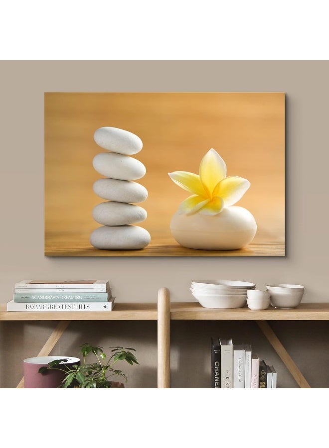 wall26 Canvas Prints Wall Art - Zen Stones with Blooming White Plumeria | Modern Wall Decor/Home Decoration Stretched Gallery Canvas Wrap Giclee Print. Ready to Hang - 16" x 24" - Image 2
