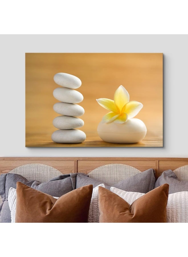 wall26 Canvas Prints Wall Art - Zen Stones with Blooming White Plumeria | Modern Wall Decor/Home Decoration Stretched Gallery Canvas Wrap Giclee Print. Ready to Hang - 16" x 24" - Image 3