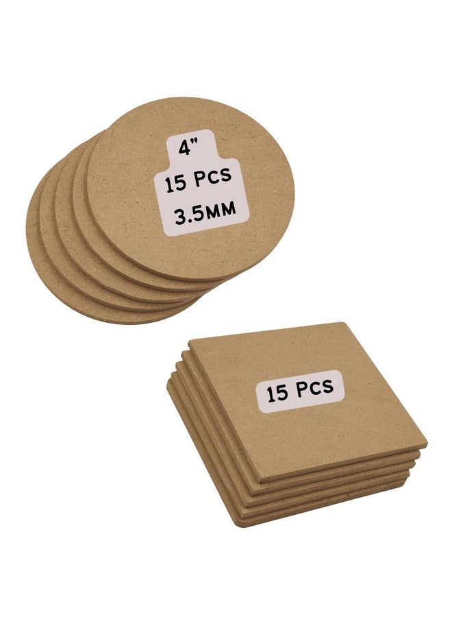 CRAFTER60 DIY MDF Blank Coasters for Art & Craft 4 inch Round & Square 30 Pieces Combo Pack Thickness 3.5MM (Combo- 4 inch Round & Square, 30) - Image 1