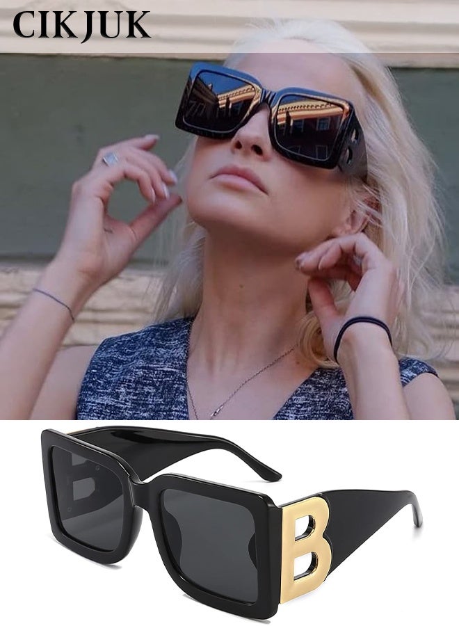 سِيكجُوك نظارات فاخرة كبيرة الحجم للرجال والنساء بتصميم مبتكر وموضة عصرية تتميز بحماية UV400 من الأشعة فوق البنفسجية. هذه النظارات الشمسية العالية الجودة تشمل تصميمات نسائية ورجالية تناسب جميع الأذواق. أسود - Image 1