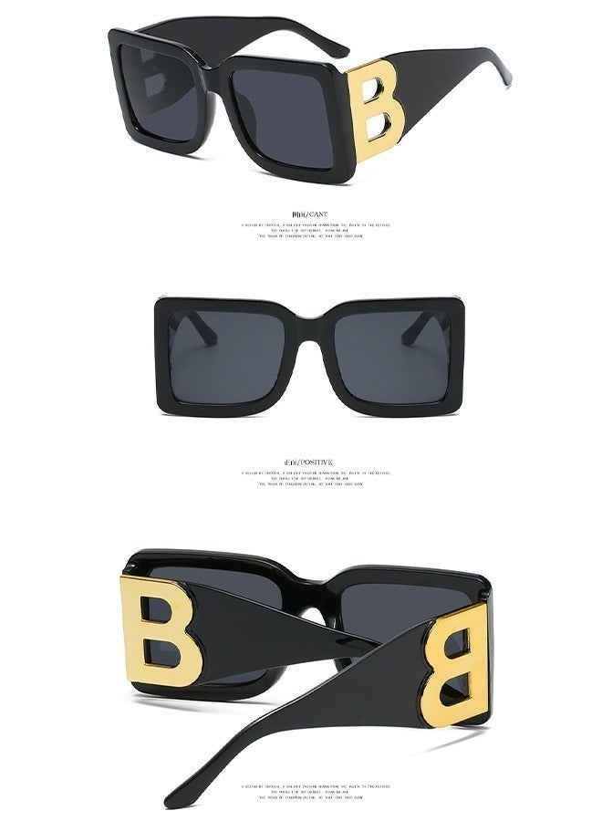 سِيكجُوك نظارات فاخرة كبيرة الحجم للرجال والنساء بتصميم مبتكر وموضة عصرية تتميز بحماية UV400 من الأشعة فوق البنفسجية. هذه النظارات الشمسية العالية الجودة تشمل تصميمات نسائية ورجالية تناسب جميع الأذواق. أسود - Image 5