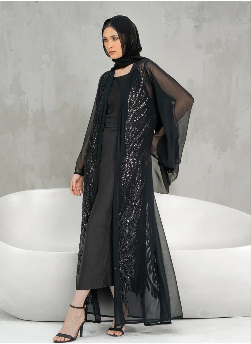 Couturelabs Black Embellished Abaya with Sheila