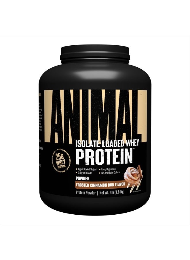 ANIMAL مسحوق بروتين واي معزول - محمّل لبناء العضلات واستعادة العافية قبل وبعد التمرين مع إنزيمات هضمية للرجال والنساء - 25 جرام بروتين، طعم رائع، سكر منخفض - كعكة القرفة المغطاة 4 أرطال - Image 1