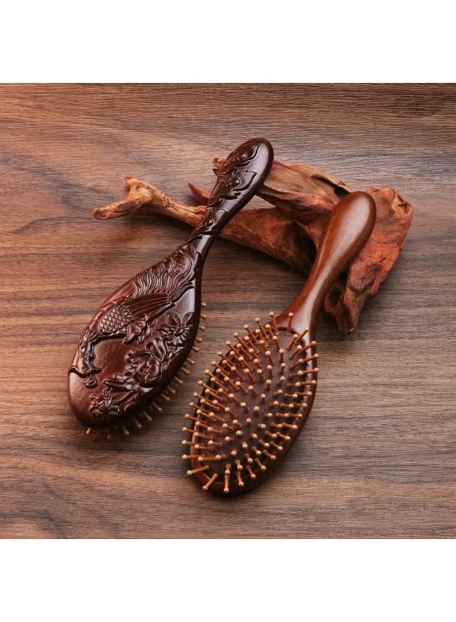 Hand carved sandalwood cushion comb, oval scalp massage brush, suitable for all hair types, wooden comb - Image 1
