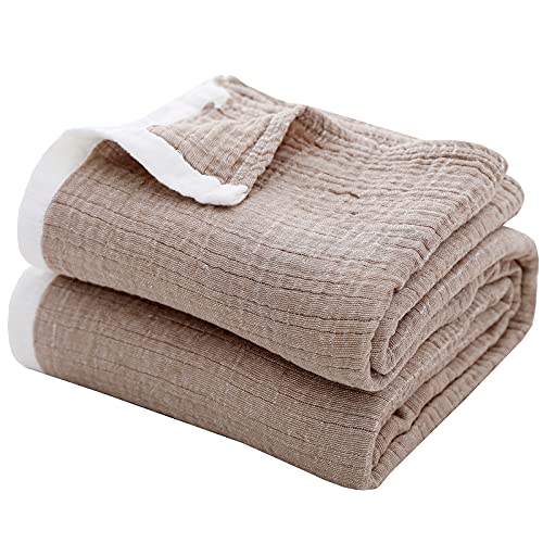 SE SOFTEXLY Muslin Throw Blanket, 100% Cotton Blankets for Adults and Baby, 4-Layer Soft Breathable Bed Throw Blankets All Season,King Size Blanket (90"x102", Coffee) - Image 1