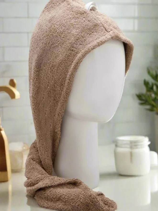 1 تشيس 1CHASE Cotton Terry Hair Towel Wrap, Beige