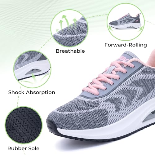 IIV Women's Walking Shoes | Arch Support Orthotic Tennis Shoes | Plantar Fasciitis Sneakers for Pain Relief GreyPink Size 7.5 - Image 2