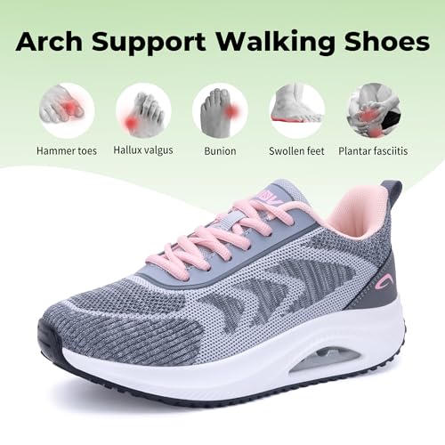 IIV Women's Walking Shoes | Arch Support Orthotic Tennis Shoes | Plantar Fasciitis Sneakers for Pain Relief GreyPink Size 7.5 - Image 4