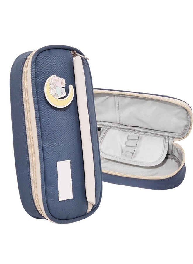 فنبلاست حقائب أقلام قماشية من فن بلاست للبنات، حقيبة متعددة الاستخدامات للأدوات المكتبية، صندوق أقلام للبنات، حقيبة سفر (حقيبة زرقاء) - Image 1