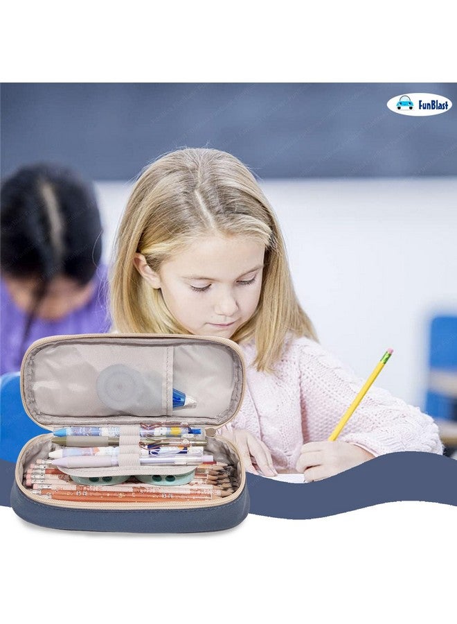 فنبلاست حقائب أقلام قماشية من فن بلاست للبنات، حقيبة متعددة الاستخدامات للأدوات المكتبية، صندوق أقلام للبنات، حقيبة سفر (حقيبة زرقاء) - Image 5