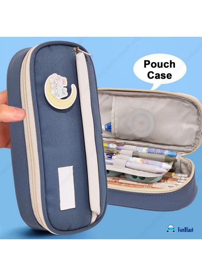 فنبلاست حقائب أقلام قماشية من فن بلاست للبنات، حقيبة متعددة الاستخدامات للأدوات المكتبية، صندوق أقلام للبنات، حقيبة سفر (حقيبة زرقاء) - Image 4