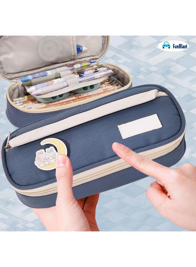 فنبلاست حقائب أقلام قماشية من فن بلاست للبنات، حقيبة متعددة الاستخدامات للأدوات المكتبية، صندوق أقلام للبنات، حقيبة سفر (حقيبة زرقاء) - Image 2