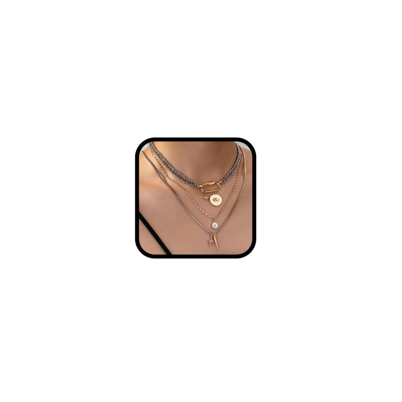sunglnl Gold Layered Necklaces For Women, 3PS Chunky Two Tone Necklace Silver Coin Pendant Paperclip Stacked Chain Trendy Statement Jewelry Gift (layer necklace) - Image 1