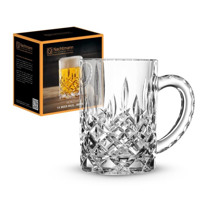 NOBLESSE COLLECTION BEER MUG WITH HANDLE 212OZ CLEAR CRYSTAL GLASS ELEGANT BIG DRINKING CUP FOR BEER LOVERS HOME BAR ACCESSORIES DISHWASHER SAFE