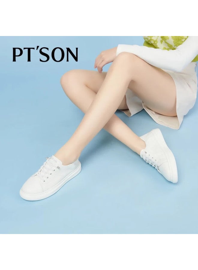PT'SON Baitiansen Leather Sports Casual White Sneakers For Women, Genuine Leather Thick-soled Slip-on Simple Versatile Skateboard Shoes, Beige, Size 37 - Image 2