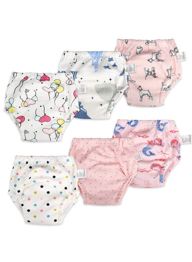 MooMoo Baby 6 Packs Cotton Training Pants Reusable Toddler Potty Training Underwear for Boy and Girl Mermaid-6T Pink - Image 1
