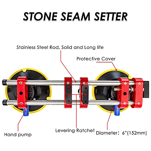 HIGHTOP 2PCS 6 inch Seamless Seam Setter With Vacuum Suction Cups For Seam Joining Leveling,Solid Countertop Installation Tool for Quartz slabs ，Granite, Stone, Marble,Tile Gap Regulator Red - Image 4