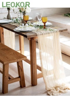 LEOKOR 4m Cheesecloth Table Runner, Beige Wedding Table Runner, 90x400 cm Boho Gauze Table Runner, Rustic Sheer Table Decor  - Image 1