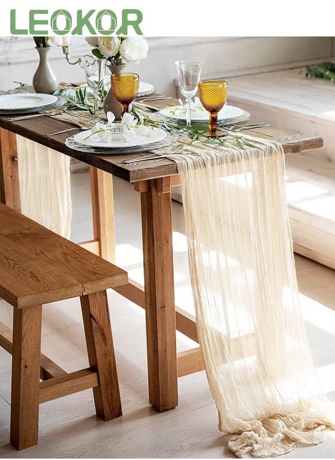 4m Cheesecloth Table Runner, Beige Wedding Table Runner, 90x400 cm Boho Gauze Table Runner, Rustic Sheer Table Decor