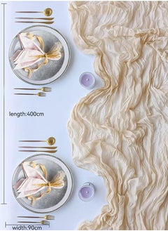 LEOKOR 4m Cheesecloth Table Runner, Beige Wedding Table Runner, 90x400 cm Boho Gauze Table Runner, Rustic Sheer Table Decor  - Image 4