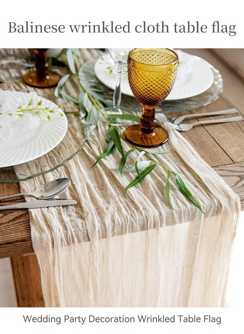 LEOKOR - 4m Cheesecloth Table Runner, Beige Wedding Table Runner, 90x400 cm Boho Gauze Table Runner, Rustic Sheer Table Decor - Image 1