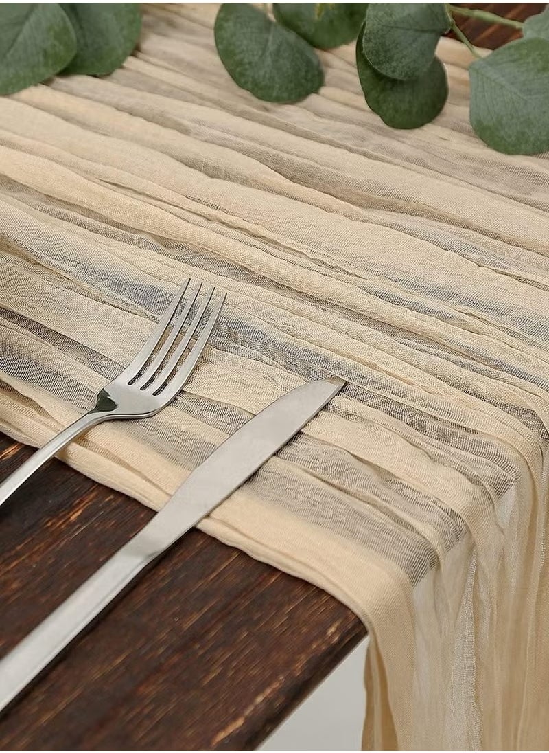 LEOKOR - 4m Cheesecloth Table Runner, Beige Wedding Table Runner, 90x400 cm Boho Gauze Table Runner, Rustic Sheer Table Decor - Image 1