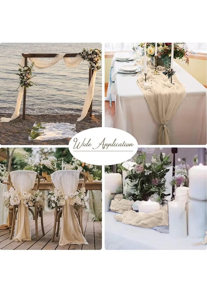 LEOKOR - 4m Cheesecloth Table Runner, Beige Wedding Table Runner, 90x400 cm Boho Gauze Table Runner, Rustic Sheer Table Decor - Image 1