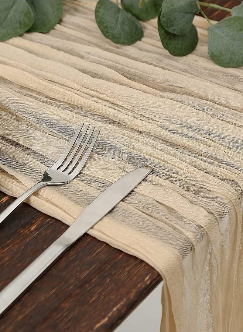 LEOKOR 4m Cheesecloth Table Runner, Beige Wedding Table Runner, 90x400 cm Boho Gauze Table Runner, Rustic Sheer Table Decor - Image 4