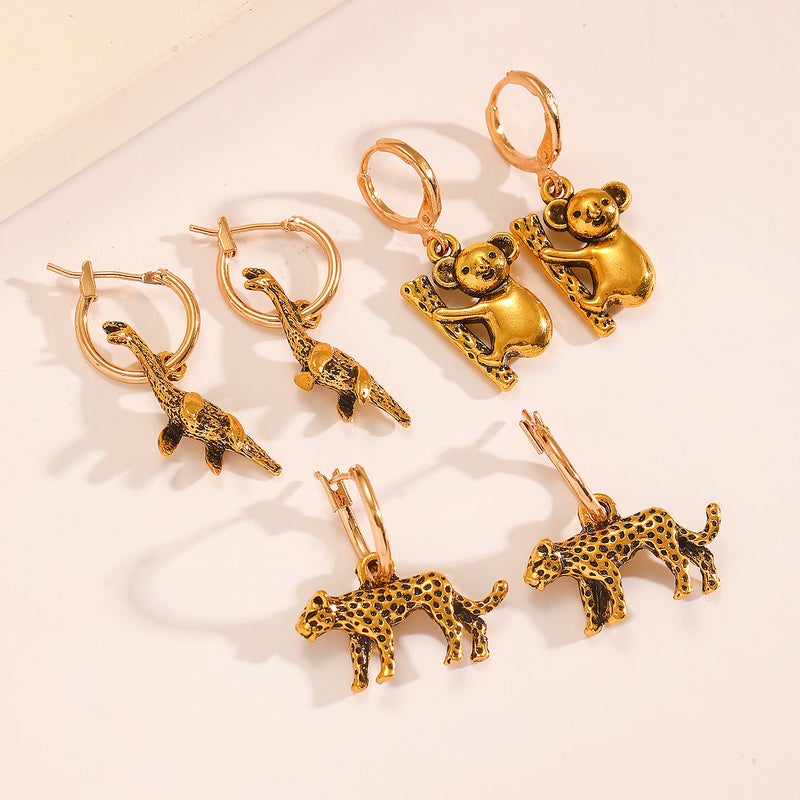 ofeankri Cross-Border Retro Minimalist Animal Earrings - Unique Leopard, Koala & Dinosaur Designs - Image 1