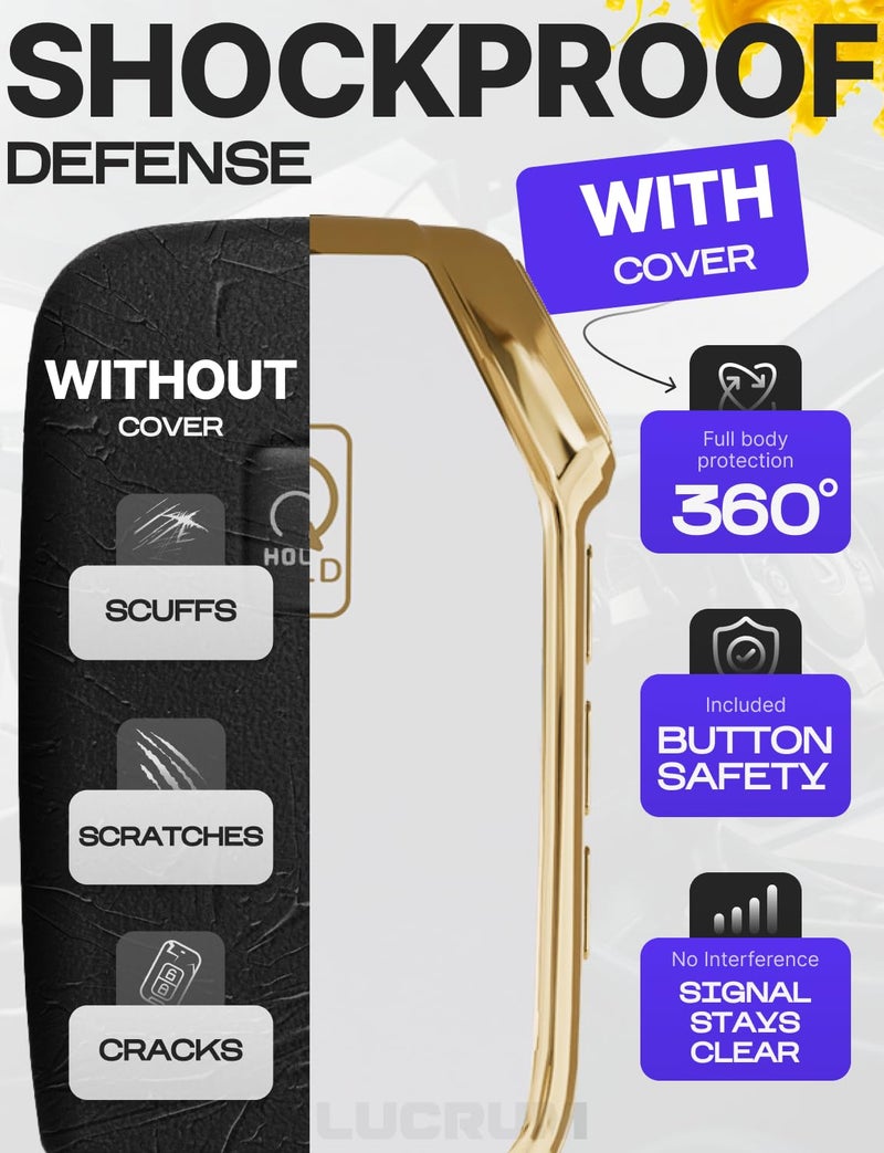 Lucrum for Kia Key Fob Cover and Leather Keychain - TPU Key Case for Kia Sportage, Soul, Forte, Telluride, EV6, Niro, K5, Stinger - 2018-2023 Keyfob Cover - White and Gold - Image 4