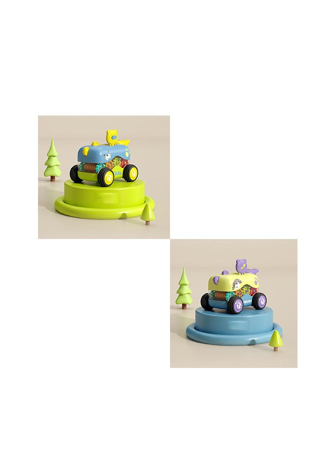 Toyland مجموعة من 2 لعبة مركبة هندسية متعددة الوظائف مع قطار سحب للخلف وسيارة لعبة مع صفارة للأطفال - ألوان متنوعة