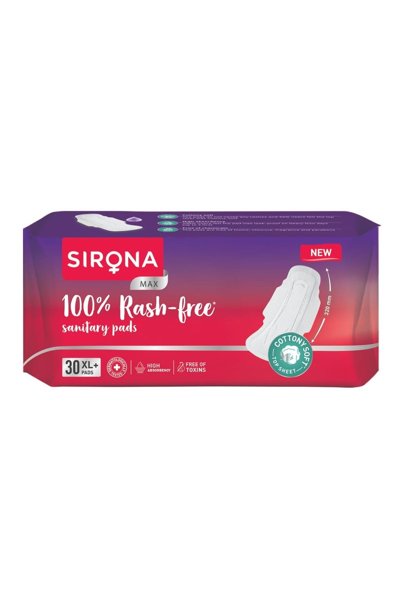 Sirona Cottony Soft Sanitary Pads XL+ With Wings,100% Rash Free 30 Pcs - Image 1
