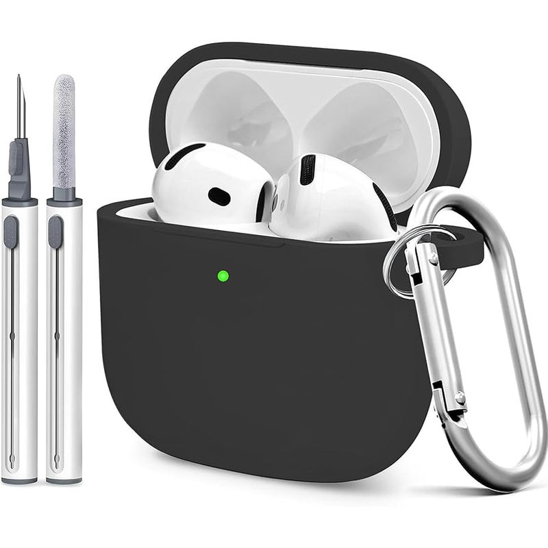 Woyinger for Airpods 4th Case Cover, Come with Cleaner Kit,Soft Skin Silicone Case Cover with Keychain, Full Protective Case for Men and Women, Compatible with AirPods 4th Generation Case(Black) - Image 1