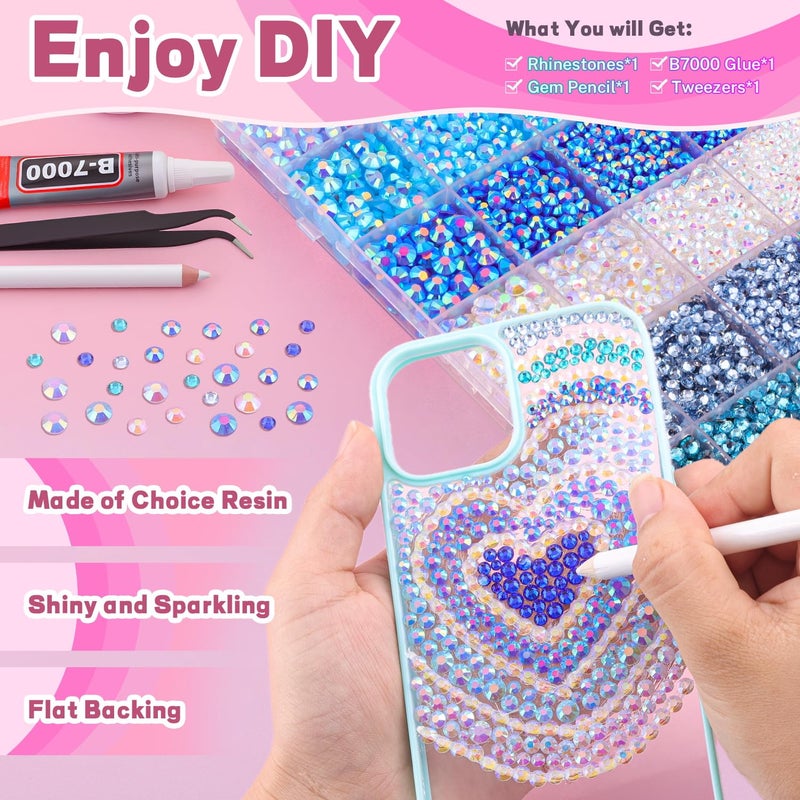 TINKRSTUFF 20000Pcs Blue Rhinestones for Bedazzling with B7000 Jewelry Glue, Resin Rhinestones for Crafting Crafts DIY, Bedazzler Kit Gems for Clothing Shoes Tumblers Fabric Nail Art Assorted Size 3/4/5/6mm - Image 3
