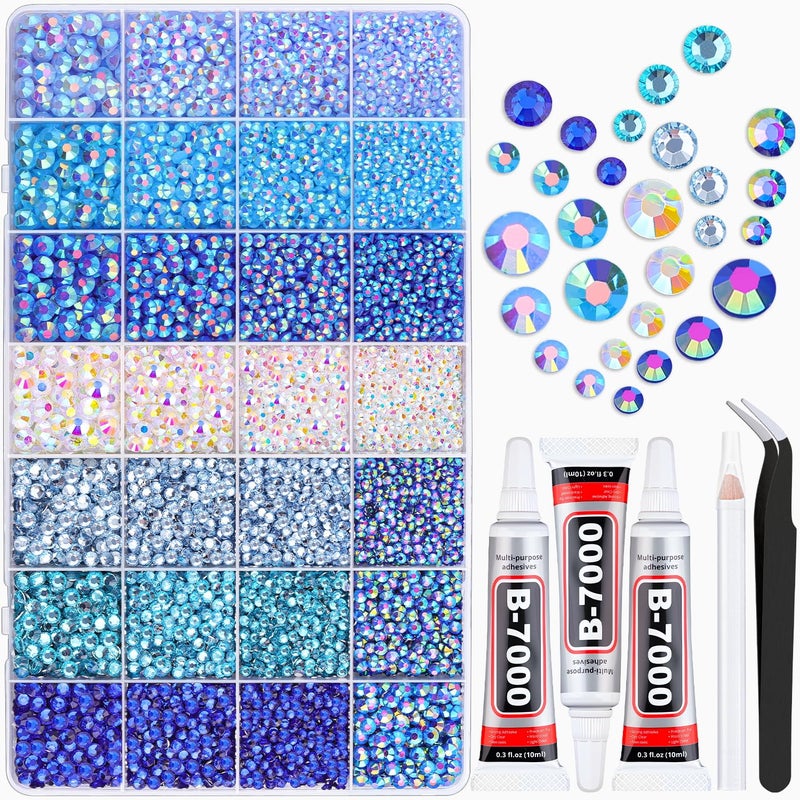 TINKRSTUFF 20000Pcs Blue Rhinestones for Bedazzling with B7000 Jewelry Glue, Resin Rhinestones for Crafting Crafts DIY, Bedazzler Kit Gems for Clothing Shoes Tumblers Fabric Nail Art Assorted Size 3/4/5/6mm - Image 1