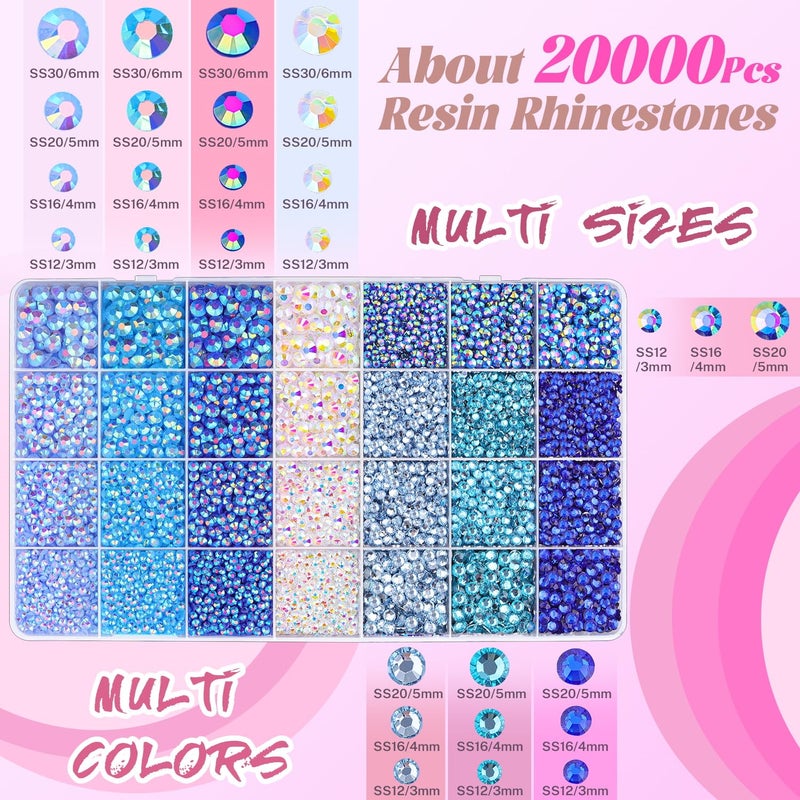TINKRSTUFF 20000Pcs Blue Rhinestones for Bedazzling with B7000 Jewelry Glue, Resin Rhinestones for Crafting Crafts DIY, Bedazzler Kit Gems for Clothing Shoes Tumblers Fabric Nail Art Assorted Size 3/4/5/6mm - Image 2