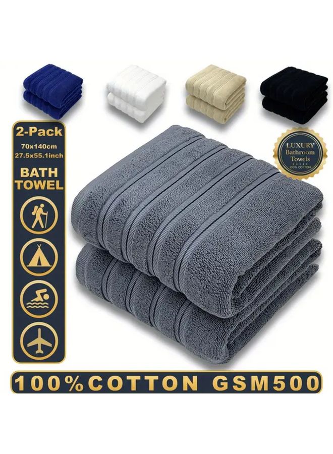2pcs Blue Cotton Bath Towels 27 56X55 12 Inch Quick Dry Lightweight Soft - Image 1