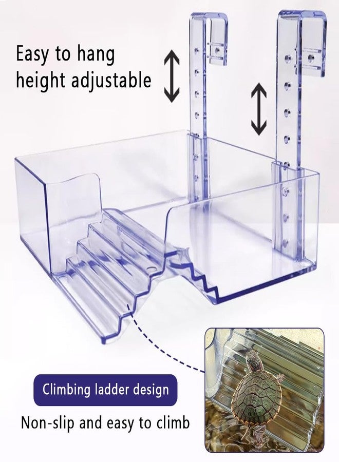 La La Pet Hanging Acrylic Turtle Basking Platform with Guardrail and Ladder - Tortoise Resting Terrace Reptile Habitat for Medium Turtle Tank - Image 4