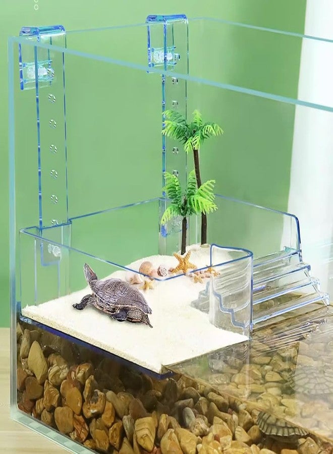 La La Pet Hanging Acrylic Turtle Basking Platform with Guardrail and Ladder - Tortoise Resting Terrace Reptile Habitat for Medium Turtle Tank - Image 2