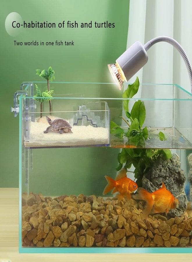 La La Pet Hanging Acrylic Turtle Basking Platform with Guardrail and Ladder - Tortoise Resting Terrace Reptile Habitat for Medium Turtle Tank - Image 3