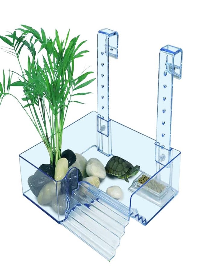 La La Pet Hanging Acrylic Turtle Basking Platform with Guardrail and Ladder - Tortoise Resting Terrace Reptile Habitat for Medium Turtle Tank - Image 1