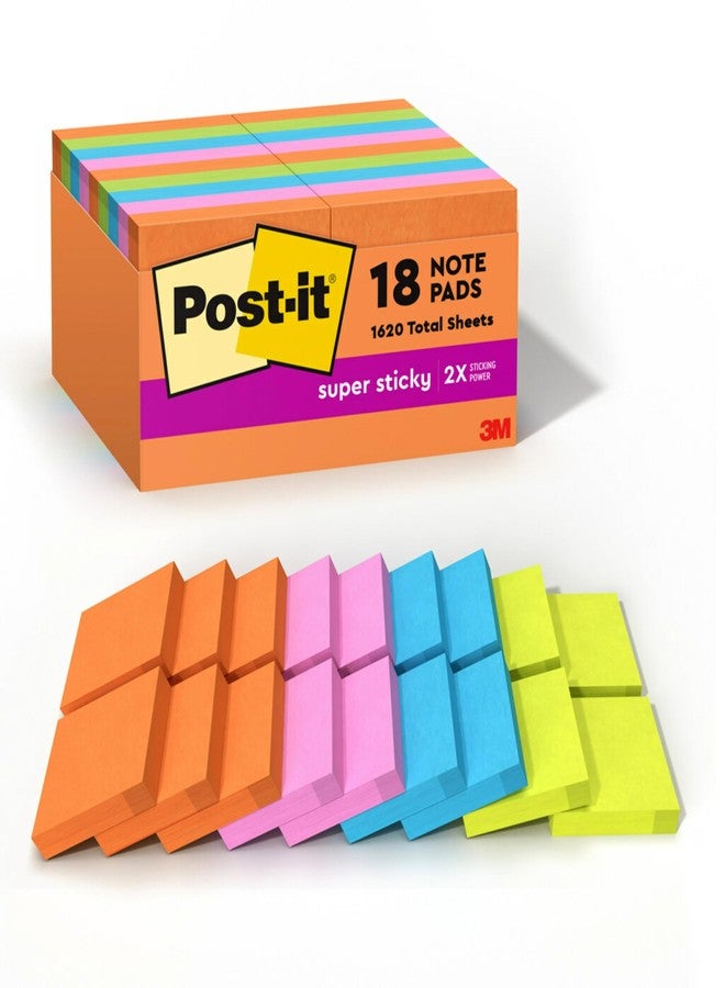 بوست-إت ملاحظات لاصقة فائقة الجودة من Post-it، 18 ورقة ملاحظات لاصقة، 1 7/8 × 1 7/8 بوصة، لوازم مدرسية، منتجات مكتبية، ملاحظات لاصقة للأسطح الرأسية والشاشات والجدران والنوافذ، مجموعة تعزيز الطاقة - Image 1