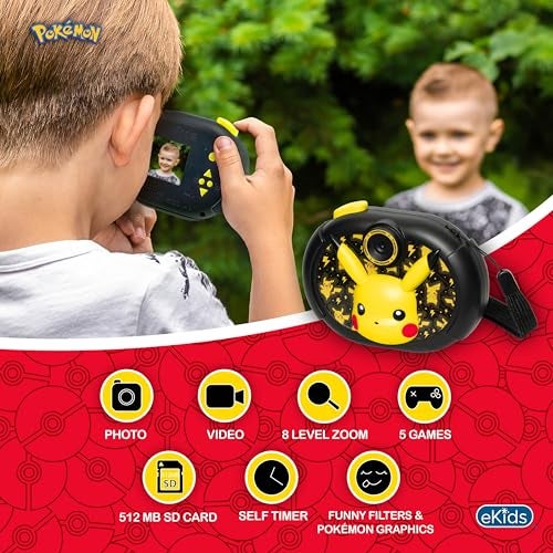 ekids Pokemon Kids Camera with SD Card, Digital Camera for Kids with Video Recording, Built-in Digital Stickers for Fans of Pokemon Gifts - Image 2