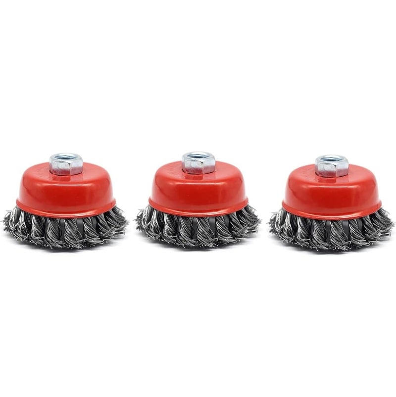 A K DIAMOND AK DIAMOND 3pc Twisted Wire Wheel Knotted Cup Brush Set 3 Inch Diameter for Angle Grinder Ideal for Rust and Paint Removal - Image 1
