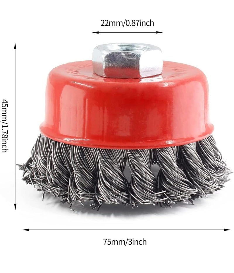 A K DIAMOND AK DIAMOND 3pc Twisted Wire Wheel Knotted Cup Brush Set 3 Inch Diameter for Angle Grinder Ideal for Rust and Paint Removal - Image 2