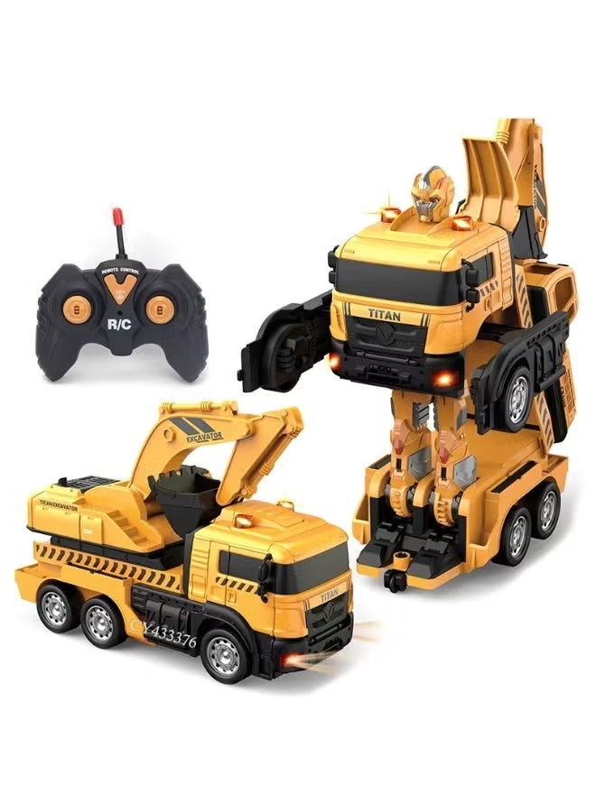 ELTRAZONE RC Transformer Truck – Switch from Dump Truck to Robot Instantly, One-Button Transformation, Remote Control Toy Vehicle with Rechargeable Battery, Lights & Sounds, Yellow - Image 1