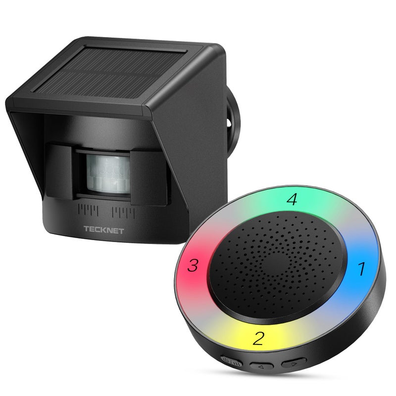 TECKNET Solar Wireless Driveway Alarm with 2600FT Long Range 36 Melodies 5 Volumes and Supports 4 Zones Weatherproof Motion Sensor Alarm to Protect InsideOutside Property 1 Receiver 1 Sensor - Image 2