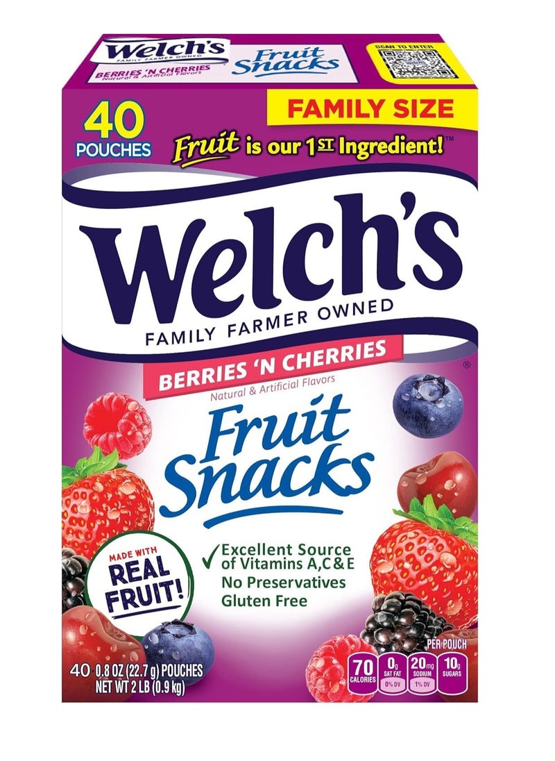 Welch's Fruit snacks Beries n cherries 0.9oz Pack of 40 pouches  - Image 1